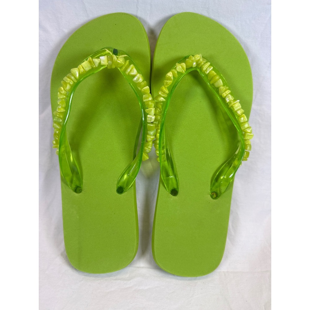 Lime Green Beaded Jelly Strap Flip Flops Sandals Womens Size Large 9-10